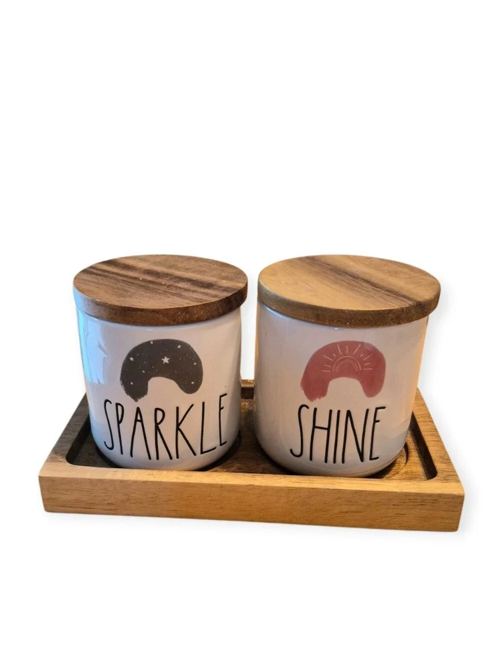Rae Dunn Sparkle & Shine Ceramic Canister Set with Wood Lids